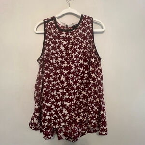 Madewell Silk Canal Floral Red Tank Top Size Large Side Slit Pullover